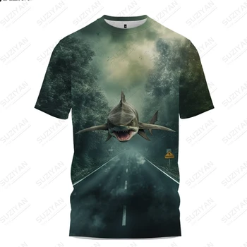 Мужская спортивная повседневная футболка 2023 года, футболки с 3D-принтом Flight Shark, летняя классическая футболка с круглым вырезом и короткими рукавами