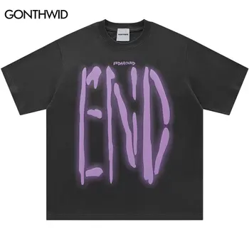 Мужская футболка Harajuku в стиле Гранж, хип-хоп, хлопковая футболка с графическим принтом и буквами из пенопласта, уличная одежда 2024, панк-готические свободные повседневные футболки, топы
