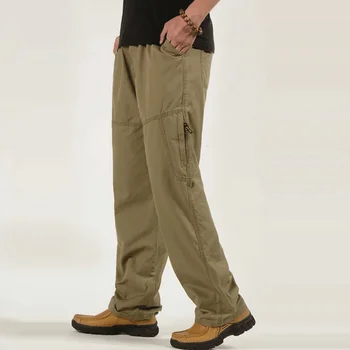 мужские хлопчатобумажные брюки-карго, мужские спортивные брюки, свободные прямые рабочие брюки с эластичной резинкой на талии, Спортивные брюки в стиле милитари, мужские джоггеры 6XL