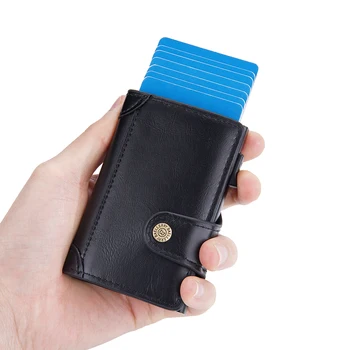 Мужской новый ультратонкий минималистичный RFID-кошелек из алюминиевого сплава с защитой от кражи, из углеродного волокна, автоматическая всплывающая сумка для кредитных карт