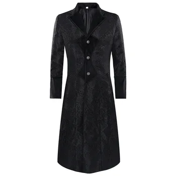 Мужской тренч, весенне-осеннее новое однотонное модное пальто в стиле стимпанк, ретро, униформа со стоячим воротником, пальто большого размера