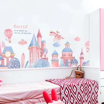 Наклейки на стену в виде мультяшного розового замка для детской комнаты, спальни, гостиной, ПВХ-наклейки на стены, Подарочная роспись для маленьких девочек