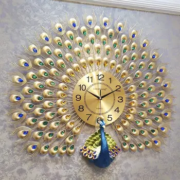 Настенные часы с павлином, домашний декор, гостиная, модные настенные часы, простые Современные Роскошные Декоративные настенные часы