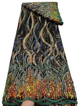 Новое многоцветное кружево с ручной вышивкой из бисера, высококачественная ткань для вечернего платья Qipao в волнистую градиентную полоску