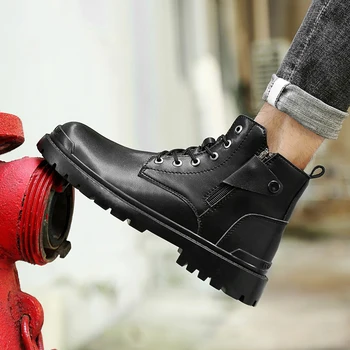 Новые зимние мужские ботинки Модные Повседневные ботинки с толстым дном и высоким берцем Роскошные Модные Ботинки в британском стиле Черные Кожаные Мужские Официальные ботинки
