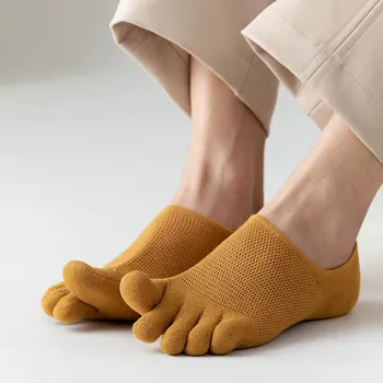 Носки с пятью пальцами для мужчин, впитывающие пот, из чистого хлопка, Дышащие носки для ног, Летние Тонкие носки с разрезным носком, Невидимые носки-лодочки
