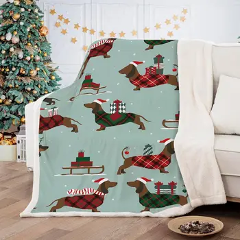 Одеяло-колбаса из таксы, Реверсивное Рождественское Шерп-одеяло с принтом собаки для детей, подростков и взрослых, мягкий Теплый флис из микрофибры