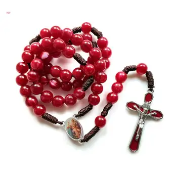 Ожерелье с четками из акриловых бусин 10 мм винтажного плетения, католические религиозные ожерелья с подвеской в виде креста с Иисусом для мужчин и женщин