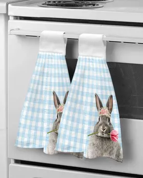 Пасхальный кролик Клетчатые Тюльпаны Полотенца для рук Кухня Ванная Подвесная ткань Быстросохнущие Мягкие Впитывающие полотенца из микрофибры