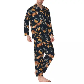Пижамные комплекты Wild Animal Fox, Весенняя Модная Повседневная пижама с цветочным принтом, мужская одежда для сна, 2 предмета, винтажная пижама оверсайз-дизайна