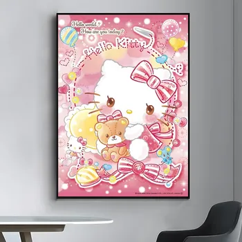Плакат с рисунком Hello Kitty, аниме, винтажная Крафт-бумага, высококачественная наклейка на стену с рисунком из мультфильма для домашней комнаты