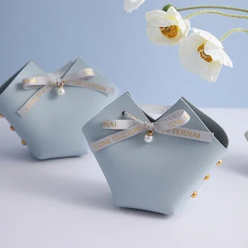 Подарочная коробка из скандинавской кожи синего цвета в форме сердца, свадебный пакет для конфет, Упаковка для конфет, Креативная сумочка, подарки для вечеринки для гостей.