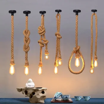 Подвесные светильники для домашнего декора Антикварная розетка для люстры Винтажная пеньковая веревка Подвесной светильник
