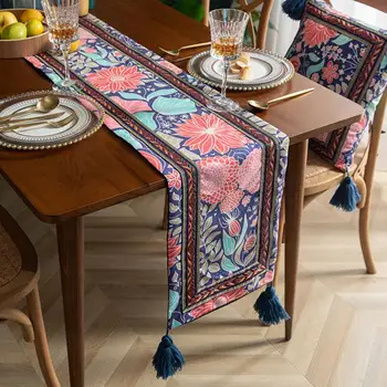 Полезная скатерть, Мягкая текстура, Многоразовая дорожка для обеденного стола, цветочный принт, украшение коврика для обеденного стола.