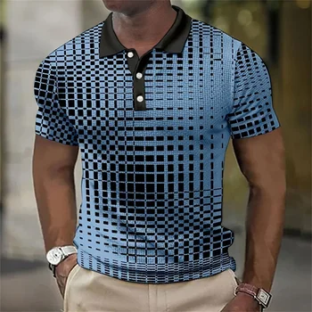 Ретро поло для мужчин, мужская одежда в 3D-пятнах, уличная повседневная Свободная рубашка оверсайз с короткими рукавами, высококачественная спортивная одежда, Мягкие топы