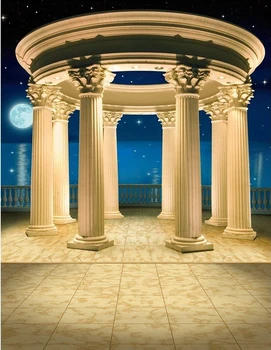 Римская колоннада, Полная Луна, Море, океан, Ночные световые фоны, компьютерная печать, фоны для свадебной фотостудии