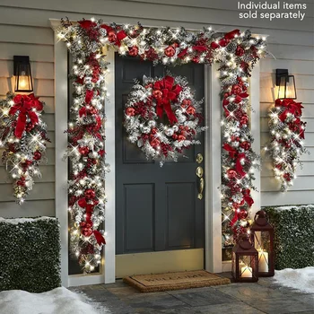 Рождественский Венок Набор Флокированный Венок Для Входной Двери Большой Камин 1,5 М Дверь Флокированная Ротанговая Гирлянда Открытый Рождественский Декор