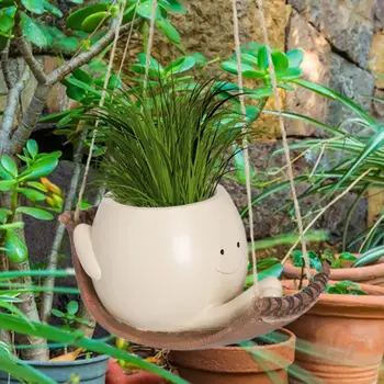 Садовый горшок Подвесной горшок для кашпо с улыбающимся лицом Уникальный цветочный держатель для украшения дома, сада, в помещении и на улице, кашпо-качели из смолы