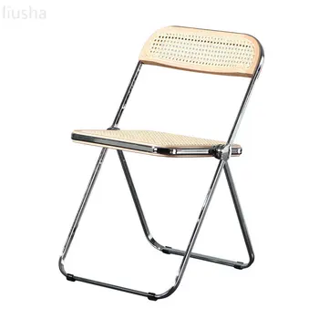 Скандинавский винтажный складной стул из ротанга, Простой домашний обеденный стул со спинкой из ротанга, складной стул из ротанга, туалетный столик