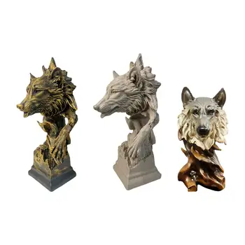 Скульптура головы волка Имитация коллекционных поделок из смолы Голова животного Статуя животного