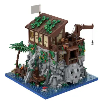 Средневековый пиратский дом на острове с интерьерными строительными игрушками 5887 шт. MOC