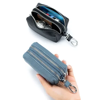Сумка для ключей из натуральной кожи большой емкости для мужчин и женщин, двухслойная многофункциональная сумка для карточек, сумка для ключей оптом