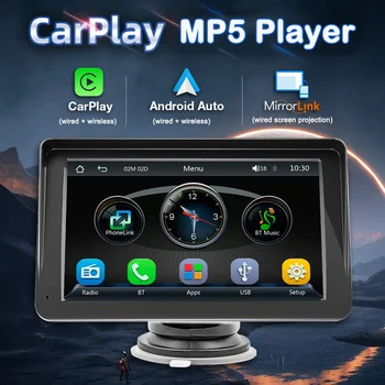Универсальный 7-дюймовый автомобильный радиоплеер Mp5, Мультимедийный видеоплеер, Портативный беспроводной Bluetooth, Apple CarPlay, Android с автоматическим сенсорным экраном