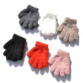 Утепленные детские перчатки, высококачественные Плюшевые, пушистые, теплые перчатки на весь палец, однотонные перчатки для письма для мальчиков/девочек
