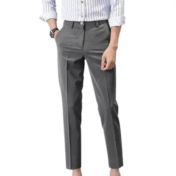 Шикарные дышащие деловые брюки на молнии длиной до щиколотки, однотонные облегающие деловые брюки, офисная одежда