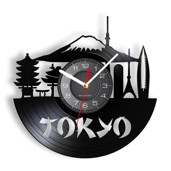 Япония Tokyo Skyline Декоративные Настенные Часы Для Корпоративного Офиса Японский Городской Пейзаж Виниловый Альбом Рекордные Часы Японский Сувенир
